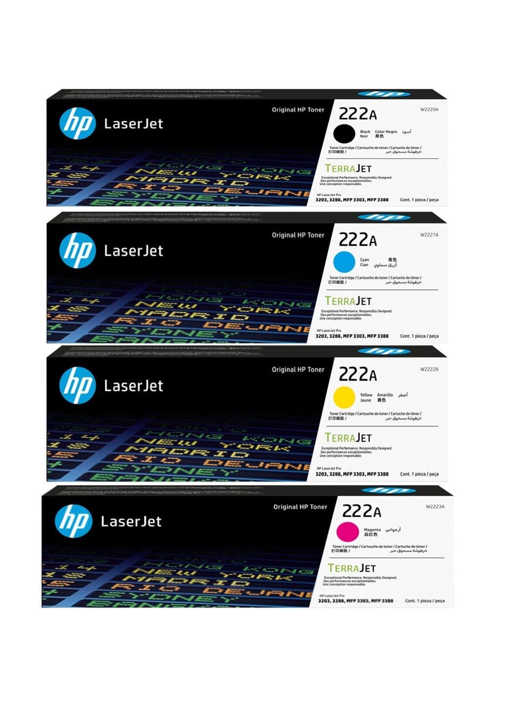 HP 222A TerraJet Toner Cartridges (Black, Cyan, Yellow, Magenta)